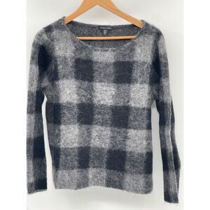 Eileen Fisher Sweater Women‎ Size Medium Gray Plaid Mohair Alpaca Pullover Fuzzy
